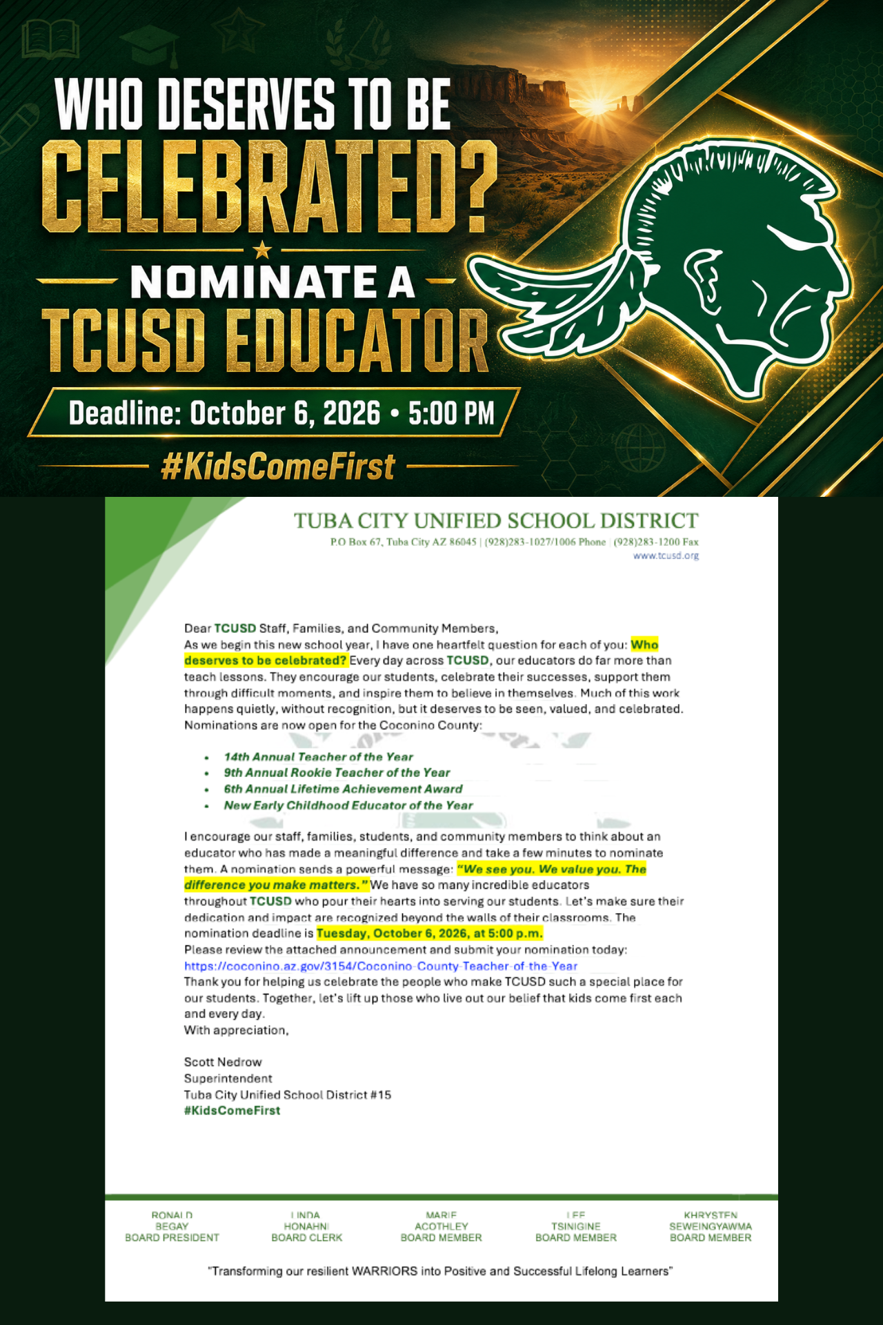 Nominations for Coconino County Teacher of the Year